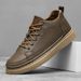 Spring New Breathable, Waterproof, And Anti Slip Men's Korean Versatile Black Leather Casual Board Trendy Shoes_vogvips.com
