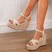 Women's Wedge Heel Rope Sandals Straw Woven Cross Border Style Thick Sole Non Slip Waterproof Height Increasing Slimming Suede_vogvips.com