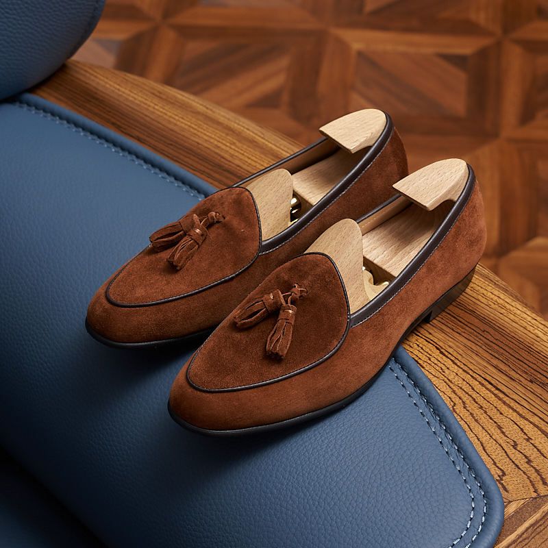 Men's Shoes Summer Breathable Loafers, Fashionable Retro Slip On Loafers, Suede Slip On Loafers With Tassels._vogvips.com