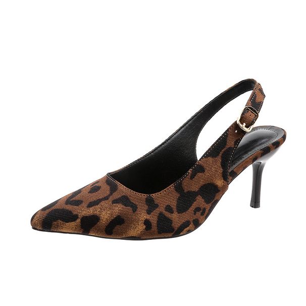 Trendy Plus Peep Women Suede Thin Heel Leopard Print High Heels Large Size Pointed Toe Strap Sandals For Summer_vogvips.com