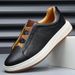 Men's Genuine Leather High-End Thick-Soled White Sneakers Autumn Trendy Versatile Slip-On Lazy Casual Shoes_vogvips.com
