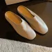 Women's White Leather Mules Square Toe Backless Slip On Casual Flat Slippers Daily Outfit_vogvips.com