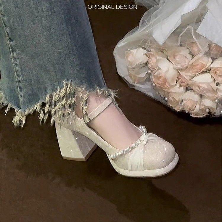 French Style Mary Jane High Heels Women, Elegant Comfortable, Suitable For Wedding Dress And Engagement, Chunky Heel_vogvips.com
