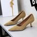 7098-1 Classic European And American Style Pointed Toe High Heels For Women, Shallow Mouth Versatile Suede Comfortable_vogvips.com