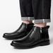 Chelsea Boots Men's Pointed High-Top Leather Shoes Hairstylist Martin Boots Zip-In Fleece Casual Men's Boots_vogvips.com