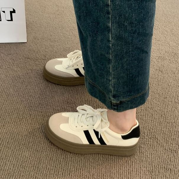 Hong Kong-style Retro German Training Shoes For Women, 2024 Spring And Autumn New Thick-soled Versatile White Casual_vogvips.com
