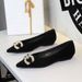 3685-K77 Wedge Heel Pointed Toe With Metal Rhinestone Buckle, Versatile Suede Shallow Mouth Granny Flats, Commuting_vogvips.com