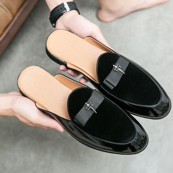 Men Men, For Lazy Half-Slip Backless Summer Patent Shoes Closed-Toe , Slip-On Casual Leather Trendy Sandals_vogvips.com