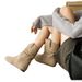 Cowhide Version~ Internal Height Increase For Women Western Autumn Winter Slip-On Round Toe Slouch Slimming Short Boots_vogvips.com