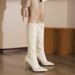 Autumn New Over-the-Knee High Heel Zipper Style Black Leather Long Pointed Toe Single Boots_vogvips.com
