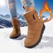 Women's Large Size 45 Winter New Fleece Lined Warm Cotton Mid-Calf Snow Boots PU Non-Slip Sole_vogvips.com