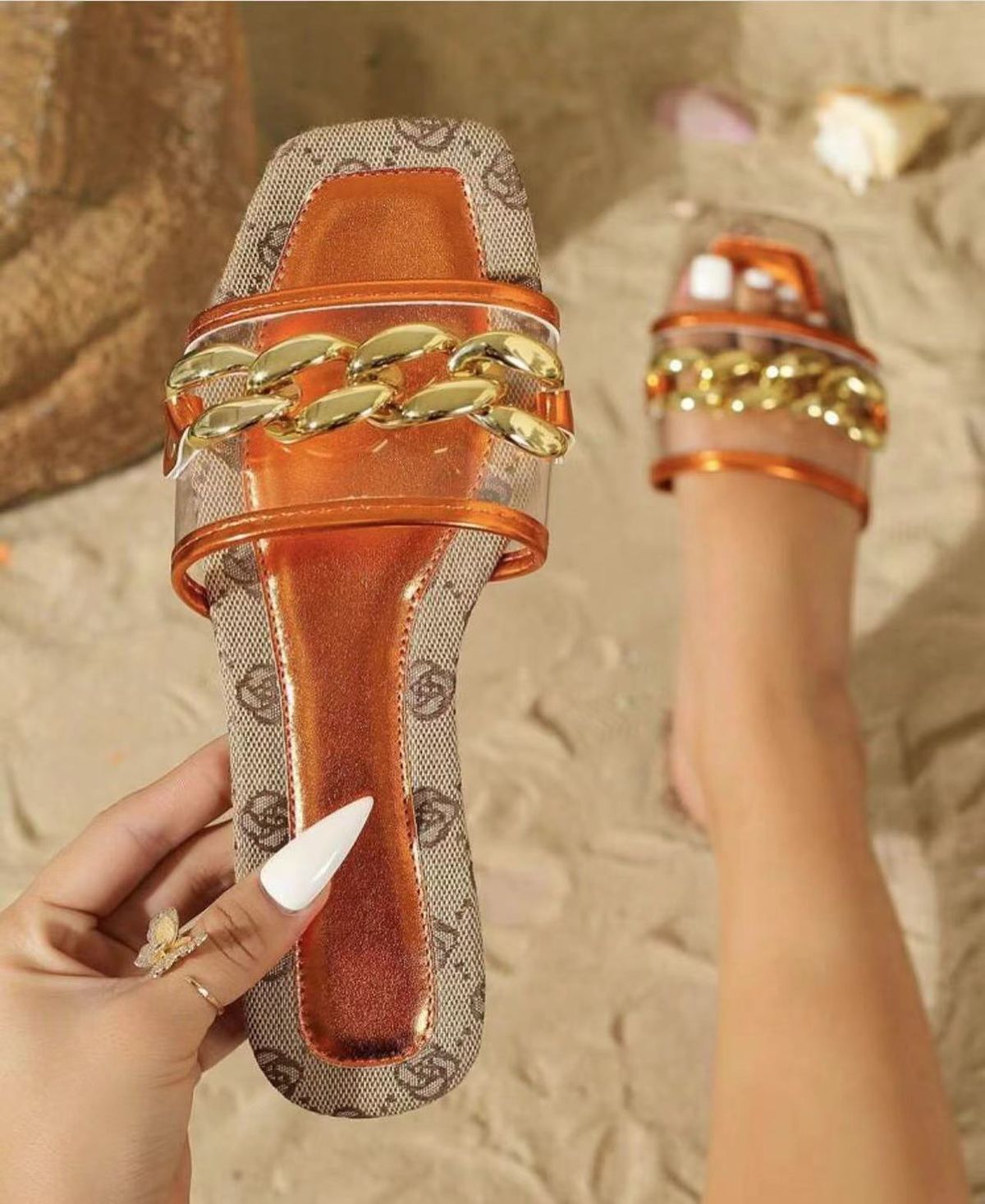 Slides Fashion Metal Buckle Sandals Women's Slippers Outerwear Summer Slippers Casual One Line Embroidery Women's Slippers_vogvips.com