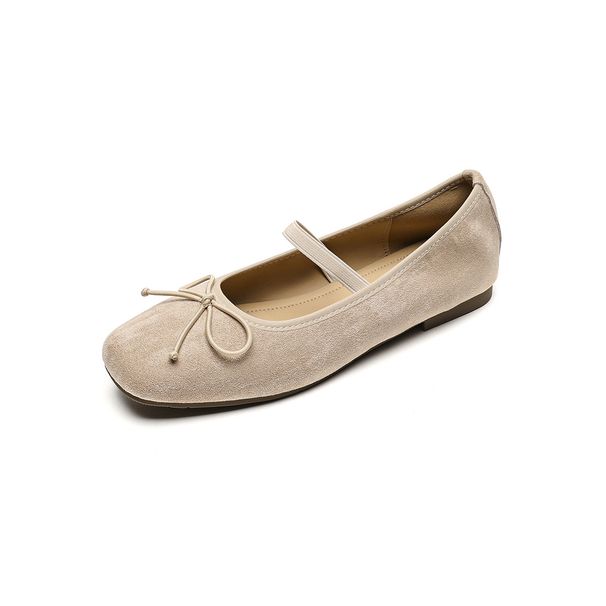 Square Head Single Shoes Women's Flat Bottom Retro Word With Light Mouth Bow Ballet Shoes Soft Sole_vogvips.com