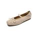 Square Head Single Shoes Women's Flat Bottom Retro Word With Light Mouth Bow Ballet Shoes Soft Sole_vogvips.com