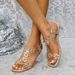 New Style Square-toed Elastic Strap Rhinestone Flower For Women, Large Size, Crystal Heel Slip-on Sexy Trendy Sandals_vogvips.com