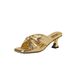 French Style Bow High Heeled Mules Chunky Heel Sandals Square Toe Women's Shoes Fashionable Summer Style_vogvips.com