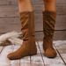 Winter High Boots For Women Pleated Suede Slim Fit Side Zipper Retro Round Toe Plus Size 43_vogvips.com