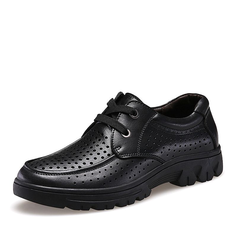Leather Shoes Men's Shoes Platform Non-slip Casual Lace-up Round Head Shoes_vogvips.com