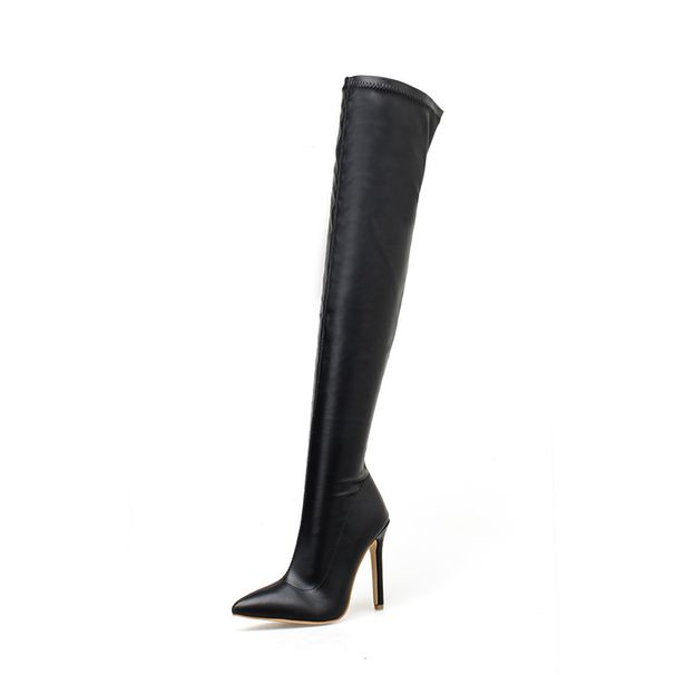 Women's Shoes Sexy Stiletto Pointed Toe Long Over The Knee Boots Leather Boots Stiletto Women's Shoes Autumn And Winter 42 Large Size_vogvips.com