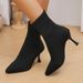 Plus Size 2024 Autumn Winter New High Short Knitted Pointed Toe Thin Heel Fashion Women's Boots_vogvips.com