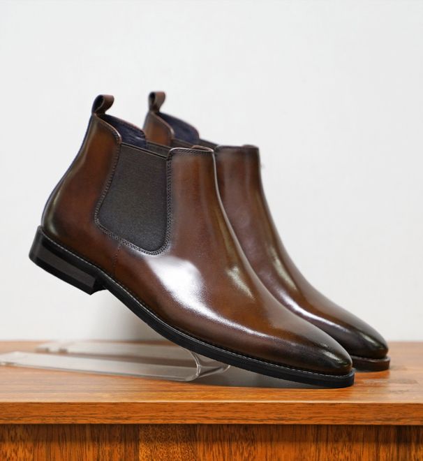 Men's English sleeve vintage handmade leather boots English high top ankle boots_vogvips.com