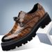 Euro Step Fashion High-Quality Crocodile Pattern Brogue Thick-Soled Pointed Toe Business Leather Versatile Men's Casual Shoes_vogvips.com