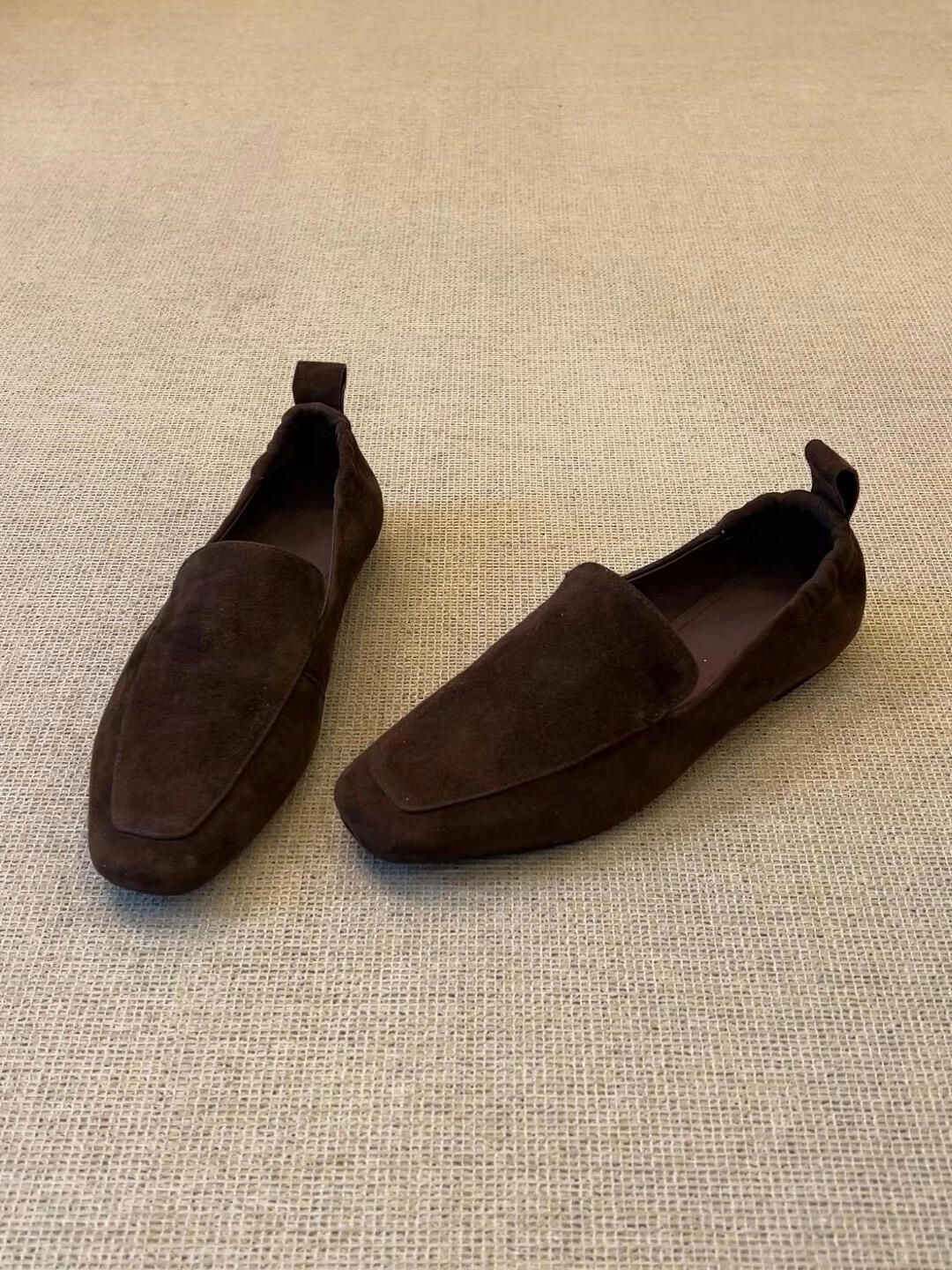 Square-toe Loafers, Women's Soft Leather, Comfortable Flats, One-foot Slip-ons, Casual Suede Shoes_vogvips.com