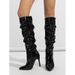 Women's High Heel Boots Pointed Toe Knee High Boots Sexy Stiletto Side Zipper Glossy PU Leather Dress Boots For Party & Evening"_vogvips.com
