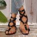 Rome Women 2026 Summer Hot Sale Women's Retro Ankle Buckle Rivet Flat Sandals British Style Plus Size Lady Shoes_vogvips.com