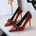 2127-H81 European And American Style Banquet Satin Patchwork Stiletto High Heels For Women Elegant Bow Pointed Toe_vogvips.com