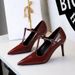 T-strap High Heels Hollow Pointed Shallow Mouth Women's Shoes One Word With Thin Heels Single Shoes Women_vogvips.com