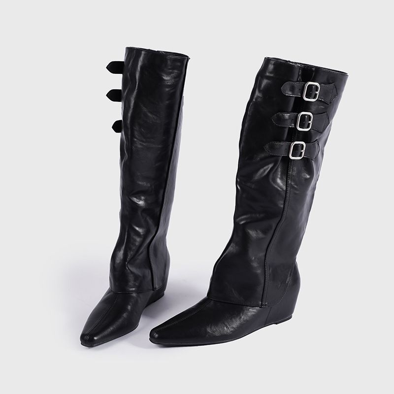 Women's Shoes Autumn New Style Belt Buckle Inner Heightening High Tube Slim Sexy Riding Two Wear Knight Trouser Boots Martin Women's Boots_vogvips.com