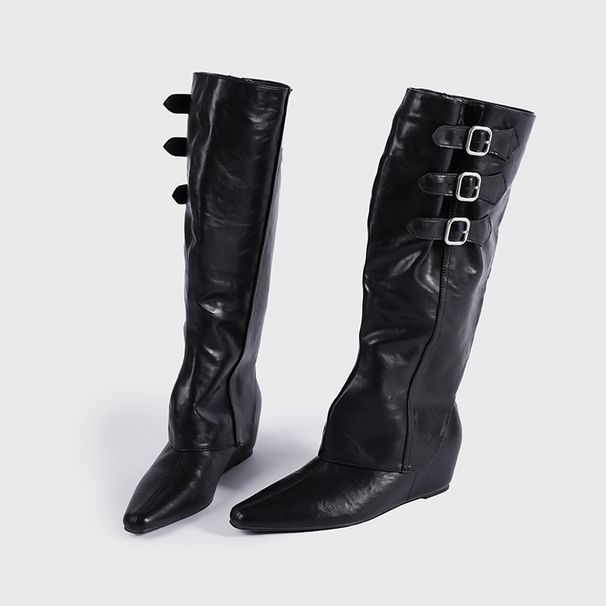 Women's Shoes Autumn New Style Belt Buckle Inner Heightening High Tube Slim Sexy Riding Two Wear Knight Trouser Boots Martin Women's Boots_vogvips.com