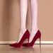 Women's Shoes Red High Heels, Versatile, Slim Fit, Sexy, Suede, Red Sole, Wedding Shoes, Elegant Pointed Toe Single Shoes_vogvips.com