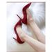 Women's Red Pointed Toe Stiletto Heels With Rhinestones – Elegant French-Inspired Wedding & Party Pumps Single Shoes_vogvips.com