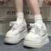 White Sports Shoes Women's Platform Thick Soled White Shoes Round Toed Lace Up Bread Shoes Height Increasing Casual Shoes Women_vogvips.com