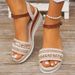New Large Slope Heel Thick Bottom Sandals Straw Weaving Water Diamond Sparkling Simple And Comfortable Fashion Buckle_vogvips.com