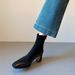 Leather~ Short For Women 2024 New Genuine Leather High Heels Autumn Winter Square Toe Stretch Sock Chunky Heel French_vogvips.com
