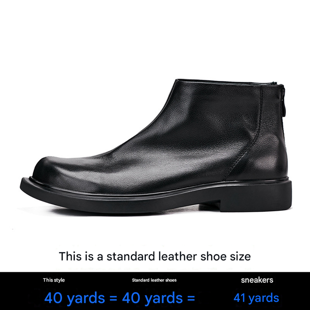 European Warm Series Black Genuine Sole Mid-Cut Martin For Men Trendy Versatile Fashion Soft Leather Zipper Round Toe Work Boots_vogvips.com