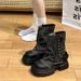 Women's 2026 Autumn And Winter Fashion Short Chimney Waterproof Platform Cowboy Boots, Belt Buckle Pant Boots For Women_vogvips.com