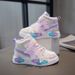 Girls' High-Top Sneakers With Star & Tassel Design, PU Upper, Non-Slip Rubber Sole, Lightweight Casual Shoes For Kids (Pink/Purple, Sizes 26-37)_vogvips.com