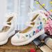 Large White With High Sloping Heels, Canvas Embroidered Women's Singles, Lace Up Ethnic Style Cloth Shoes_vogvips.com