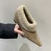 Height-Increasing Gray Pointed Toe Retro Furry Women 2025 Autumn Winter New Slip-On Single Shoes With Fleece Lining For_vogvips.com