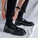 Blue Square Head Low Heel Foot Cover Patent Leather Casual Daily Business Commuter Leather Shoes_vogvips.com