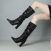 Elegant plus Size over the Knee Boots Autumn Pleated Chunky Heel Pointed Toe High Heeled Fashion Women's Cowboy Boots_vogvips.com