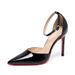 Women's Black One-strap High-heeled Shoes, 2026 New Model, With Thin Heels, Shallow Cut, Pointed Toe, Patent Leather,_vogvips.com