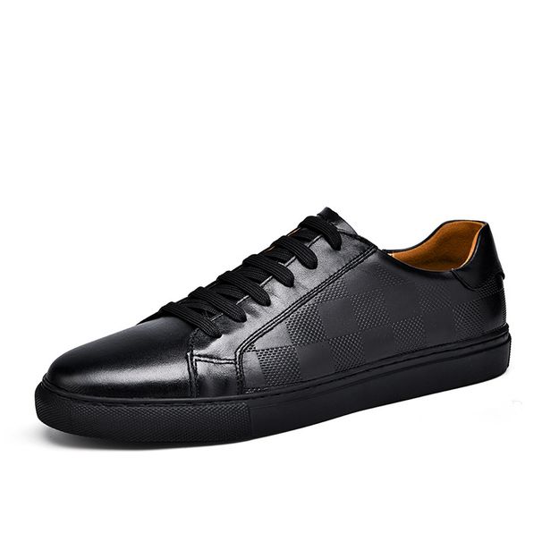 First Layer Cowhide Men's Shoes Breathable Little White Shoes Men's Plaid White Board Shoes Casual_vogvips.com