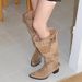 Women's Shoes Niche Design Rear Zipper Pointed Toe Large Tube Circumference High Heel Stacked Boots Retro Western Cowboy Boots Thick Heel Long Boots_vogvips.com