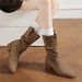 2025 Fall/Winter New Women's Boots For Petite Women, Height-Increasing Boots, Chunky Heel Mid-Calf Leather Boots, Pleated Versatile Stack Boots_vogvips.com