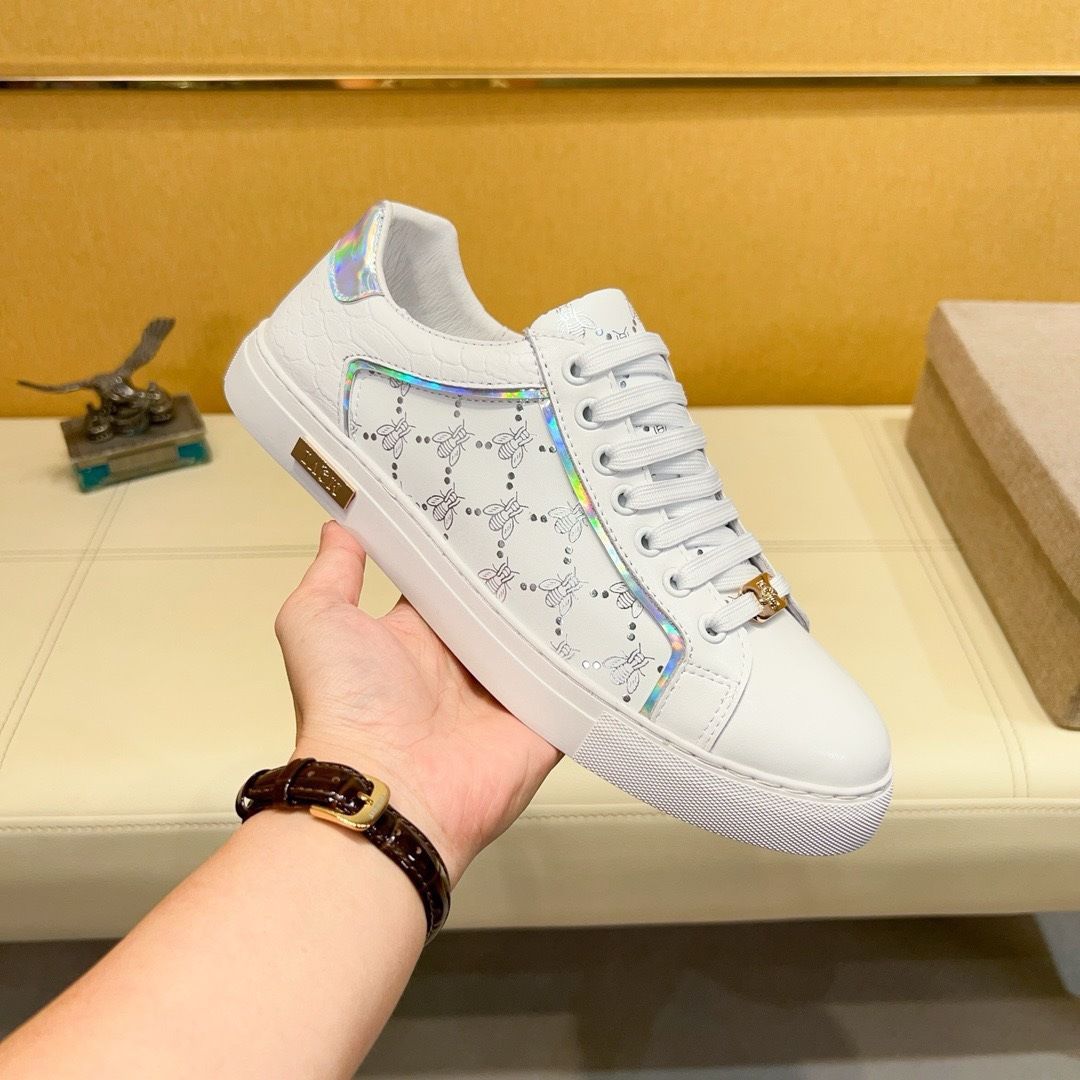 Fuguqi's New High-End From Little Bee, Luxury White Shoes, Trendy Men's Low Top Fuguqi Casual Board Shoes_vogvips.com